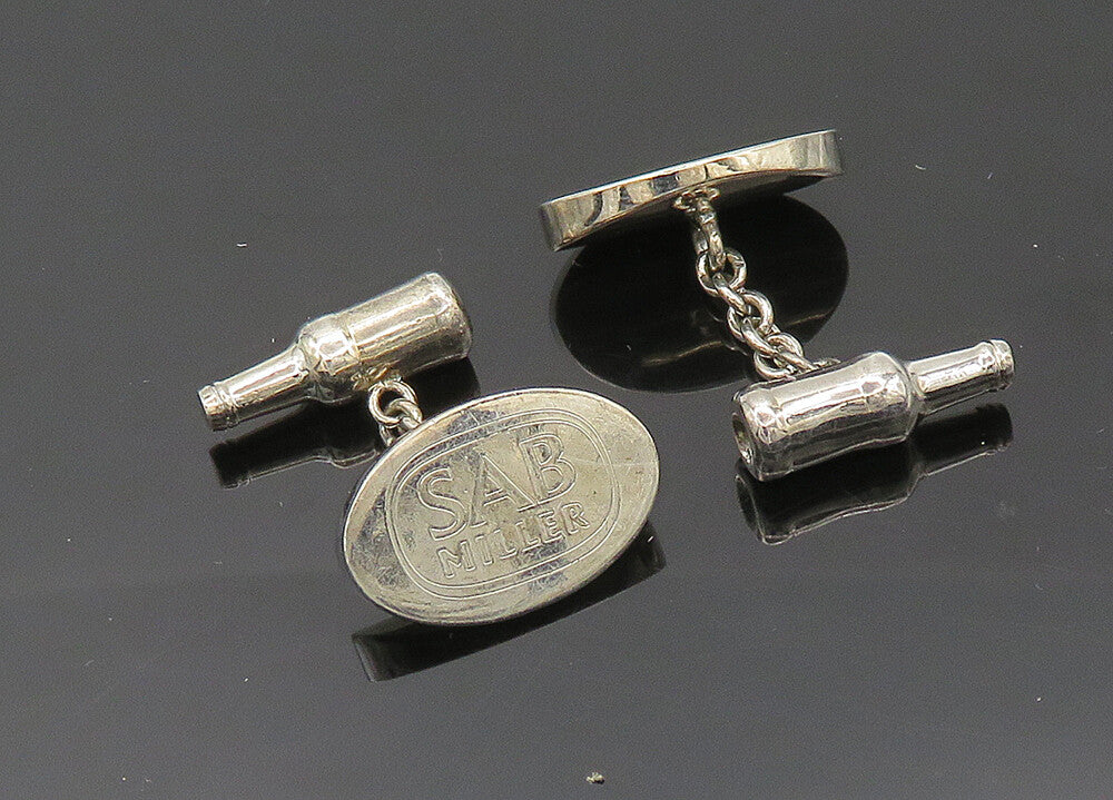925 Sterling Silver  Vintage Shiny SAB Miller Stamped Oval Cufflinks  TR2871