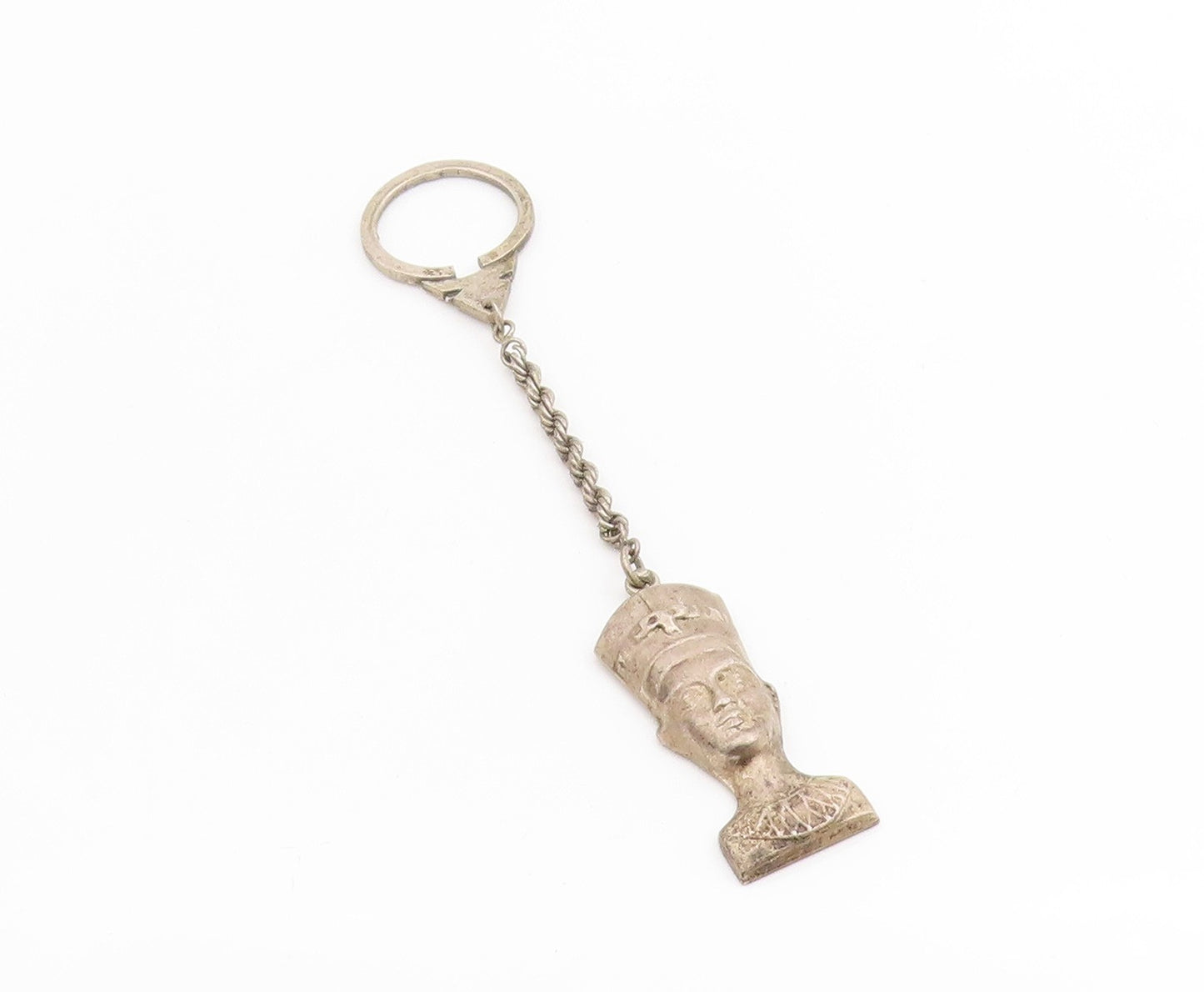 925 Sterling Silver Vintage Keychain MIDDLE EAST Egyptian Queen Nefertiti TR4067
