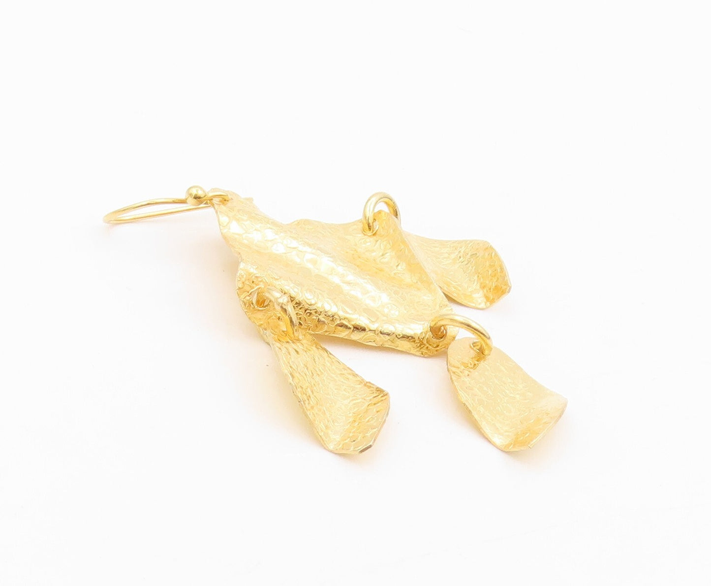 925 Sterling Silver Vintage Earrings Gold Plated Dangling Crushed Design EG13325