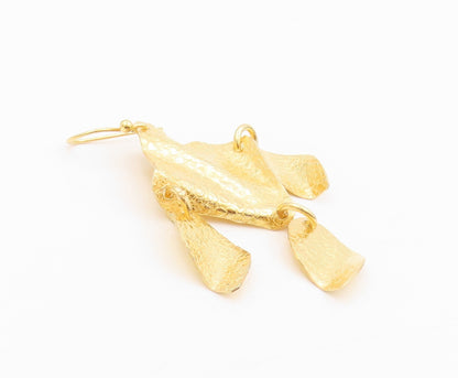 925 Sterling Silver Vintage Earrings Gold Plated Dangling Crushed Design EG13325
