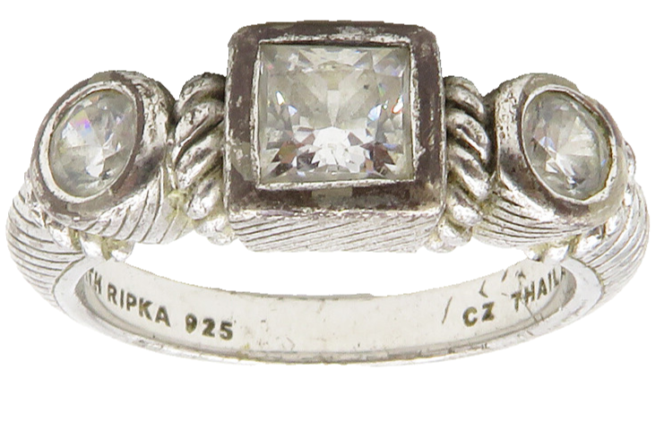 JUDITH RIPKA 925 Silver  Vintage Cubic Zirconia Twist Band Ring Sz 9  RG14034