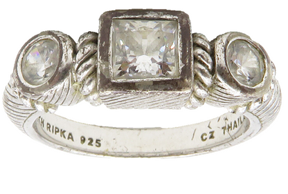 JUDITH RIPKA 925 Silver  Vintage Cubic Zirconia Twist Band Ring Sz 9  RG14034