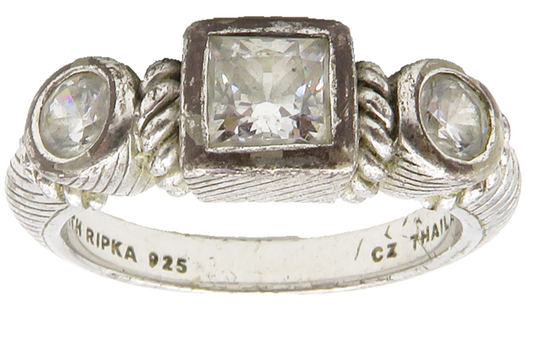 JUDITH RIPKA 925 Silver  Vintage Cubic Zirconia Twist Band Ring Sz 9  RG14034