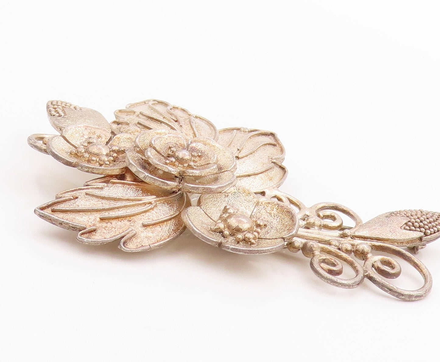 925 Sterling Silver Vintage Brooch Designer Cutout Floral Design   BP11750