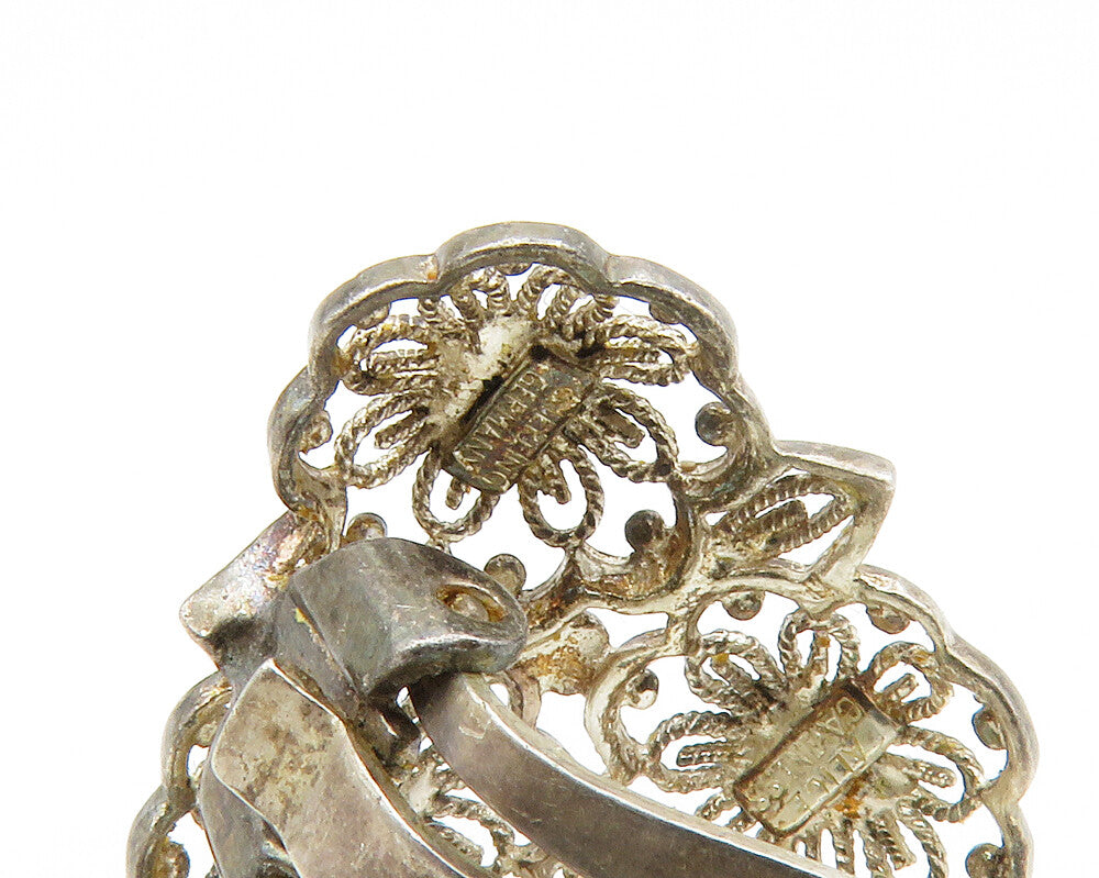 GERMANY 925 Silver  Vintage Dark Tone Floral Motif Non Pierce Earrings  EG7011