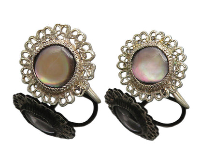 925 Sterling Silver  Vintage Abalone Shell Floral Non Pierce Earrings  EG5708