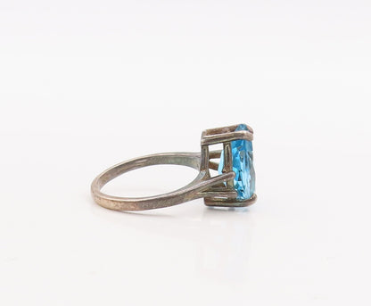 925 Sterling Silver Vintage Ring Cutout Neck Drop Cut Blue CZ  Sz 5  RG28731