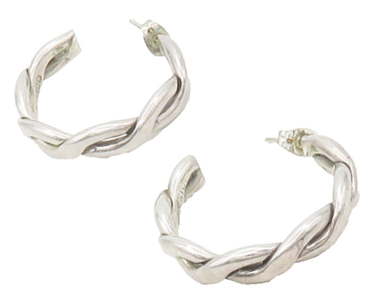 MEXICO 925 Sterling Silver  Vintage Shiny Infinity Twist Hoop Earrings  EG8685