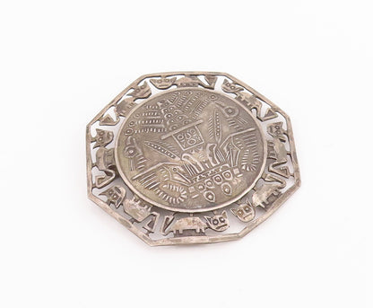 925 Sterling Silver Vintage Brooch Pin Egyptian Triable Design Etched  BP11029