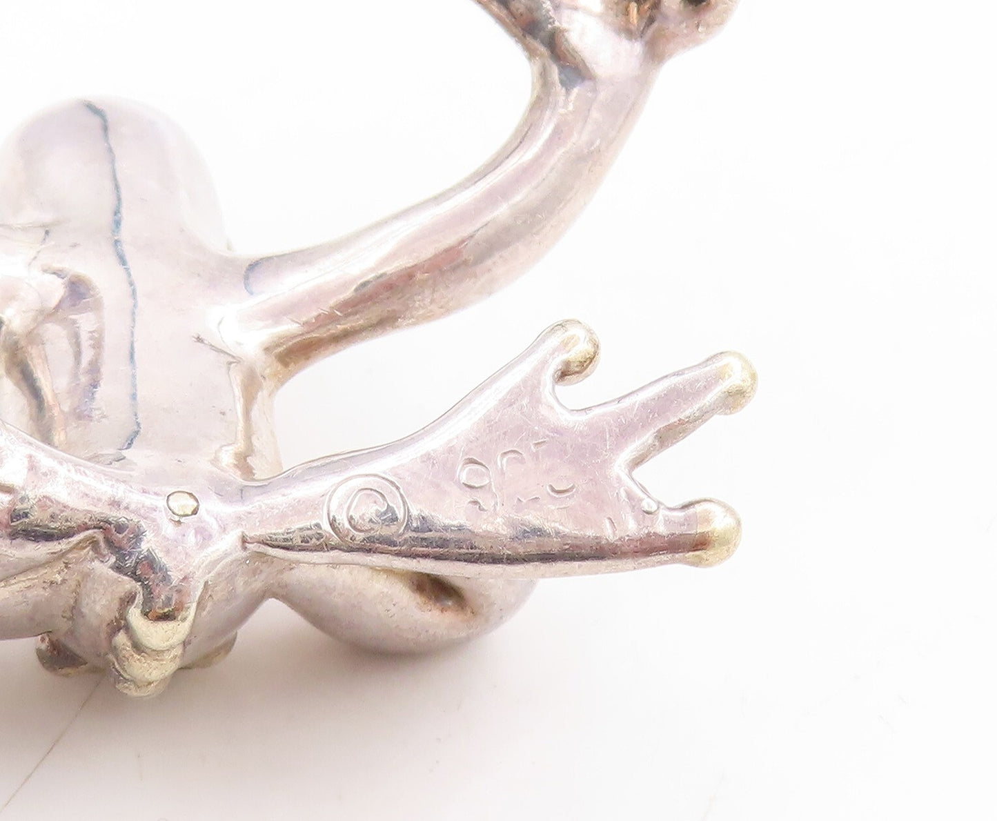 925 Sterling Silver Vintage Brooch Pin Solid Cutout Large Dotted Frog  BP11339