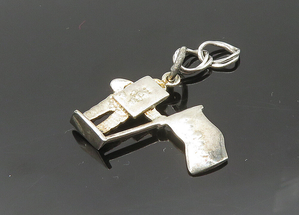 925 Sterling Silver  Vintage Shiny Astronaut On The Moon Pendant  PT16518