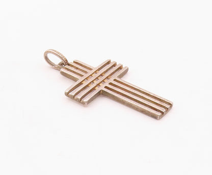 EUROPEAN 925 Sterling Silver  Vintage Linear Religious Cross Pendant  PT20408