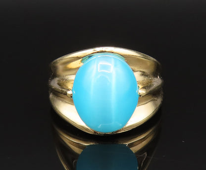 925 Sterling Silver  Vintage Gold Plated Blue Cat Eye Ring Sz 6.5  RG25559