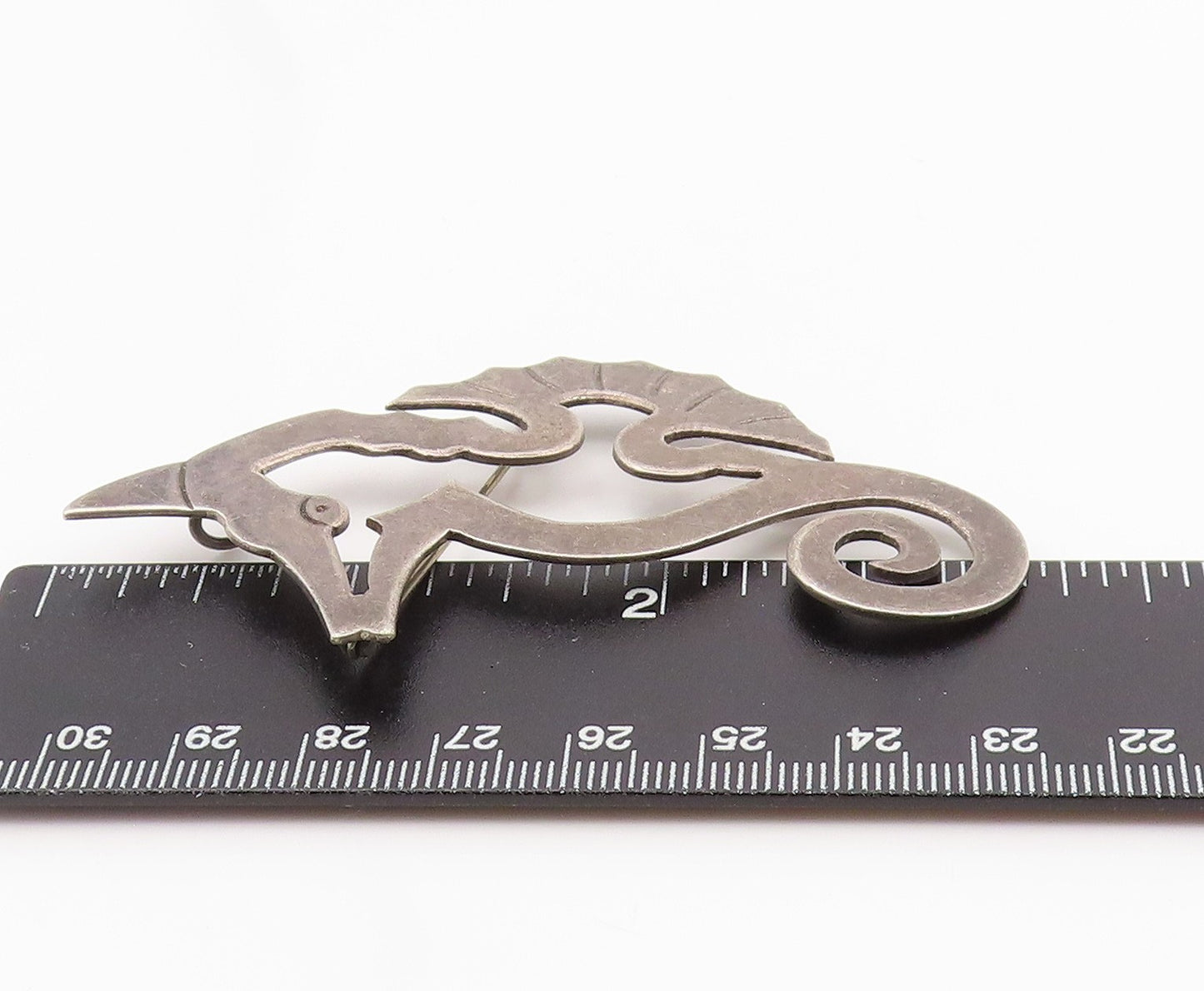 925 Sterling Silver Vintage Brooch Pin MEXICO Etched Seahorse Cutout  BP12351