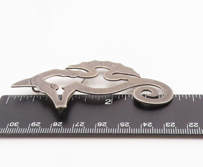 925 Sterling Silver Vintage Brooch Pin MEXICO Etched Seahorse Cutout  BP12351
