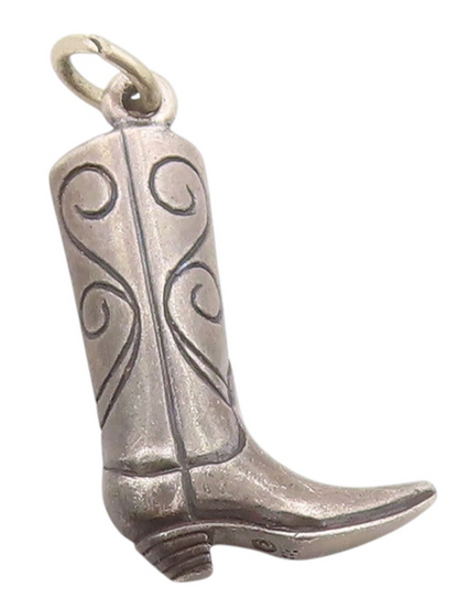 925 Sterling Silver Vintage Pendant Dark Tone Etched Winter Boots Charm  PT24731