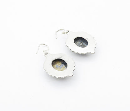 925 Sterling Silver  Vintage Cabochon Cut Agate Shiny Dangle Earrings  EG3146