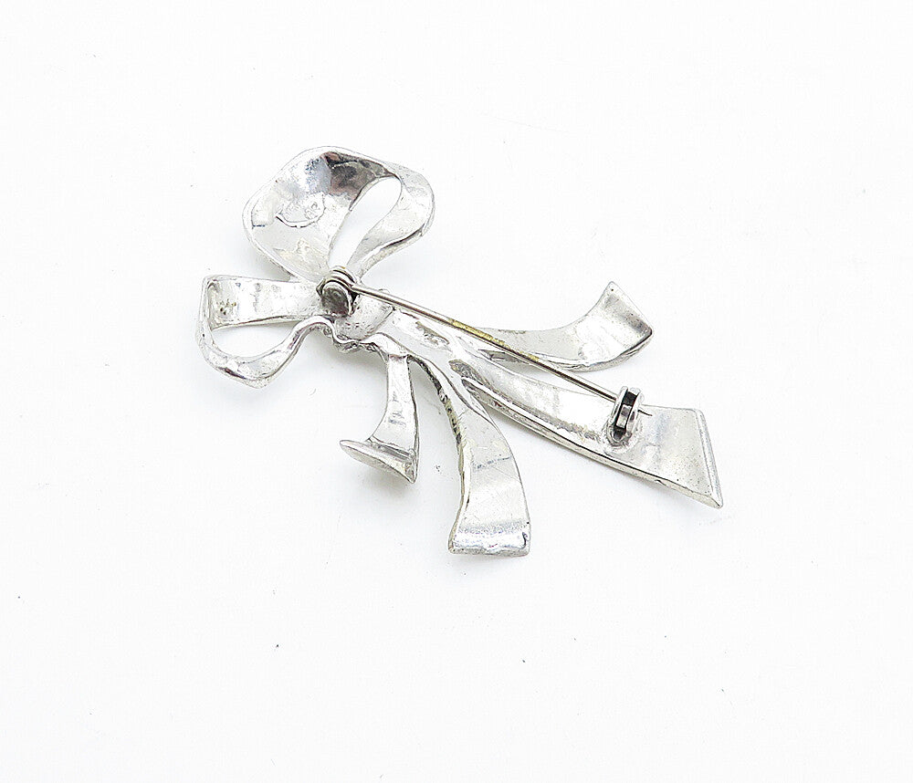 925 Sterling Silver  Vintage Polished Bow Tied Ribbon Brooch Pin  BP1720