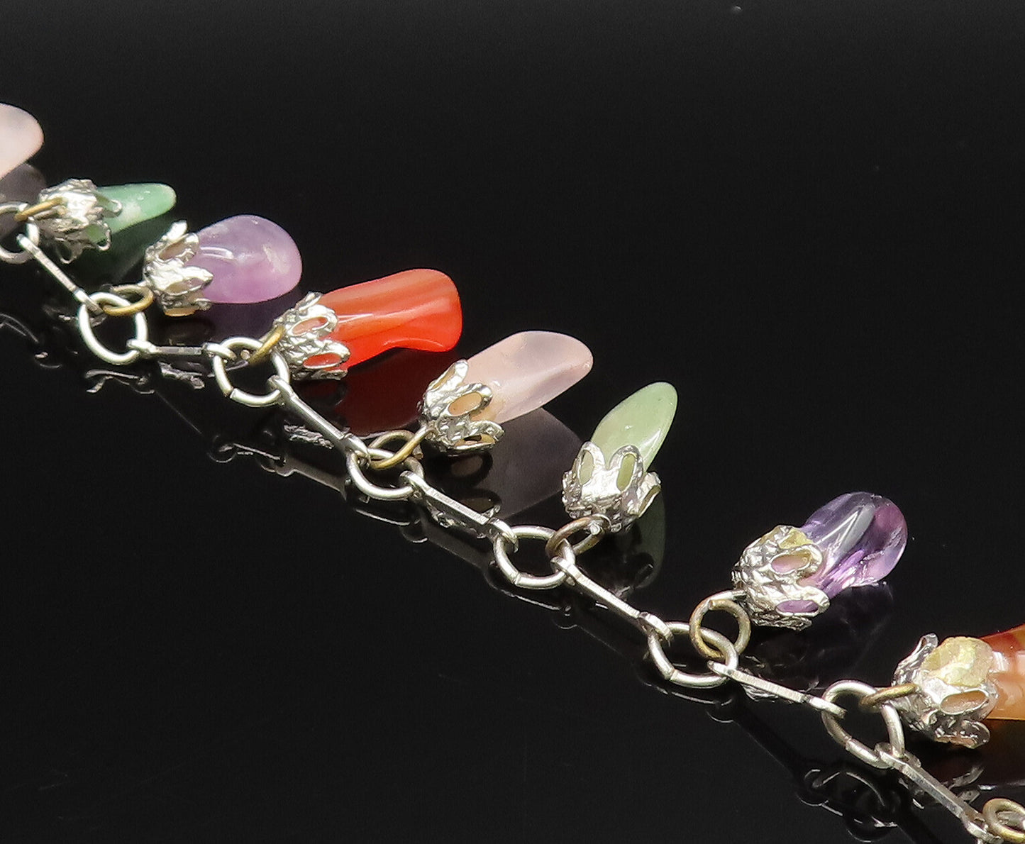 925 Silver  Vintage Rose Quartz Citrine & Multi Tumbled Stone Bracelet  BT9614