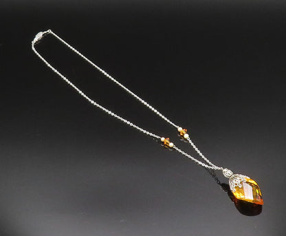 925 Sterling Silver  Vintage Twisted Citrine & Cultured Pearl Necklace  NE3900