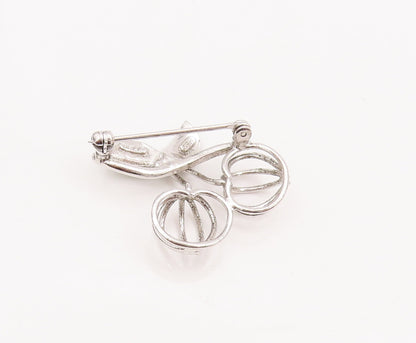 925 Sterling Silver Vintage Brooch Pin Enameled Leaves Cutout Fruit  BP10982
