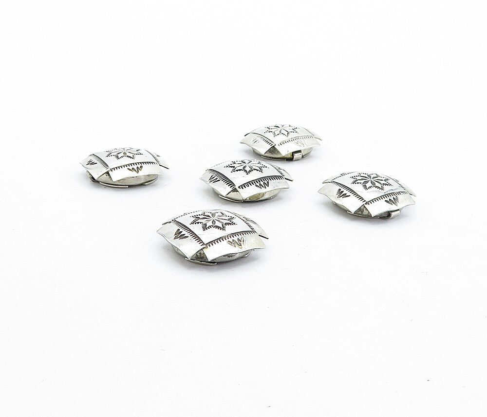 NAVAJO 925 Sterling Silver  Vintage 5 Pcs Floral Etched Button Covers  TR1179