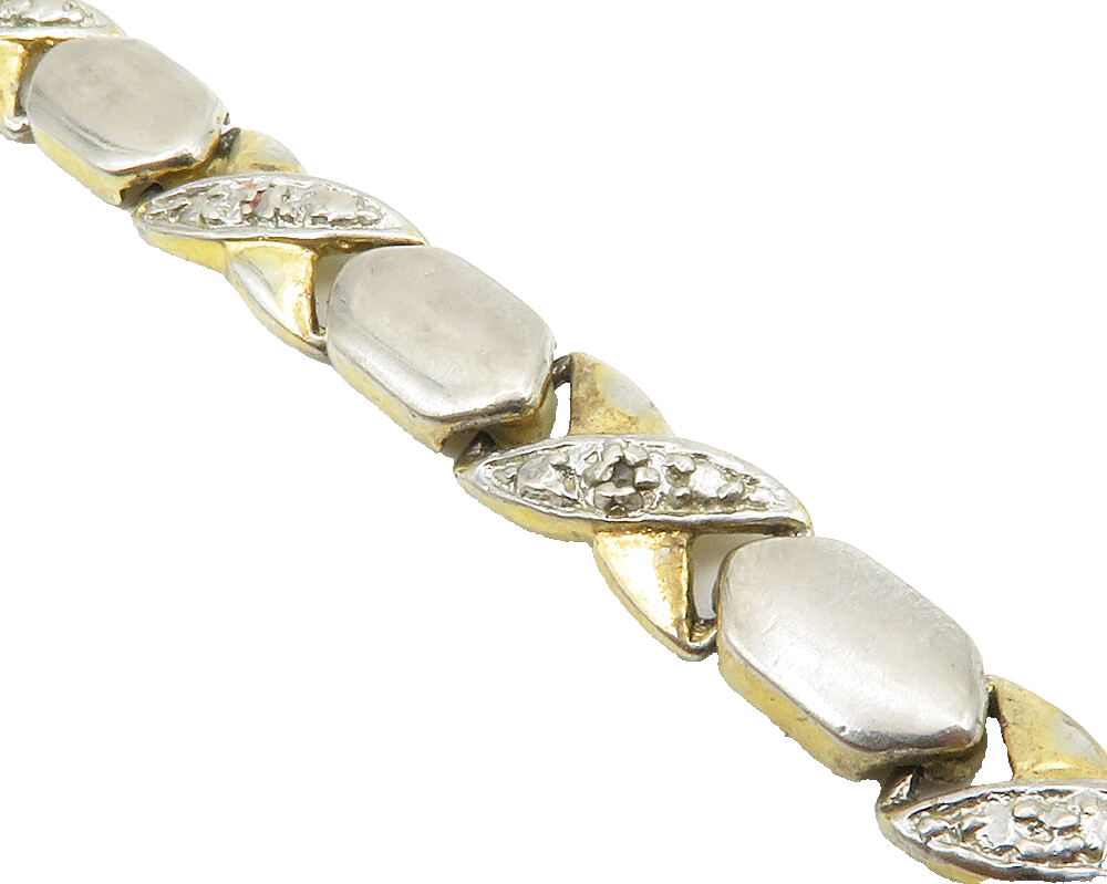 925 Sterling Silver   Vintage Genuine Diamonds XO Link Chain Bracelet  BT5123
