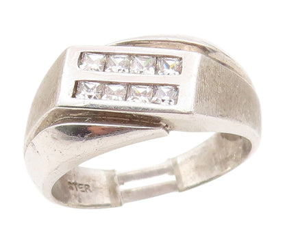 925 Sterling Silver Vintage Ring Modernist Double Row CZ Band  Sz 10  RG34540