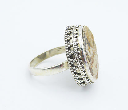 925 Sterling Silver  Brown Jasper Round Shiny Cocktail Ring Sz 10  RG8303