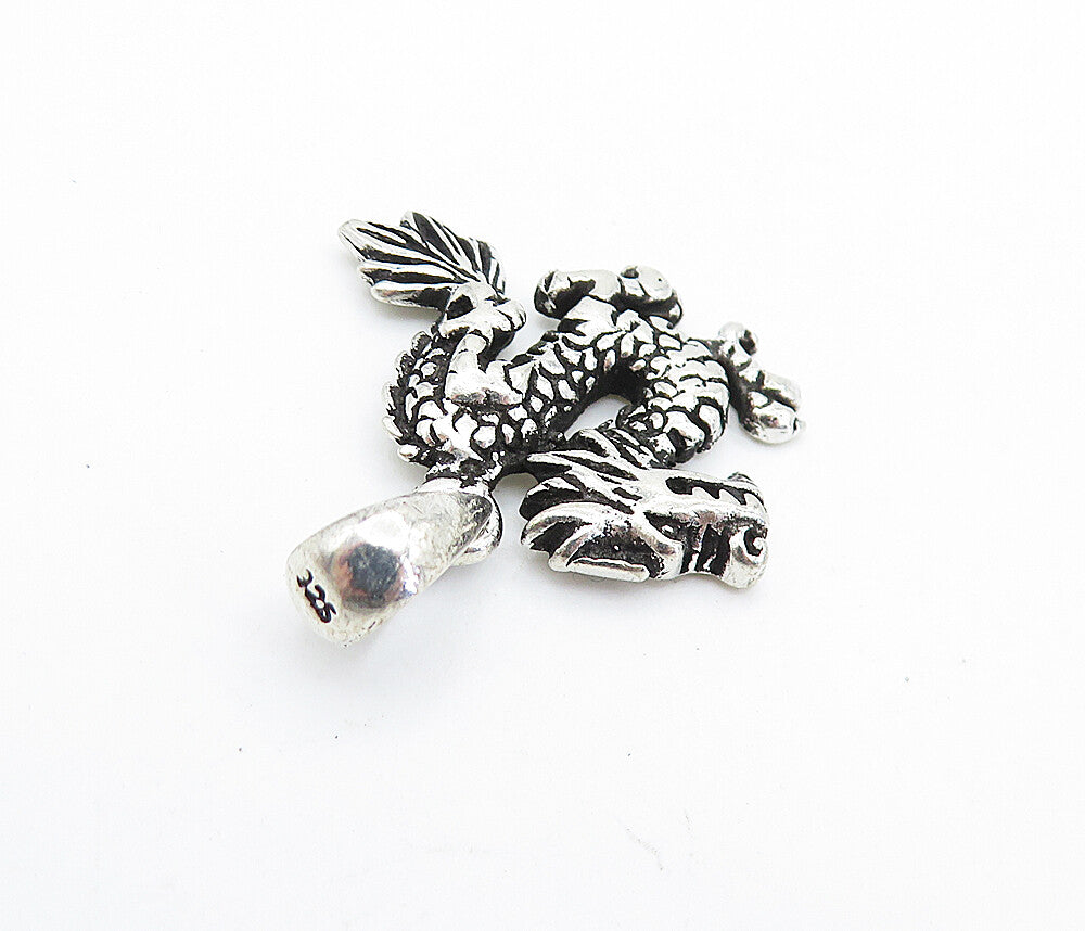 925 Sterling Silver  Vintage Petite Oxidized Dragon Motif Pendant  PT5636