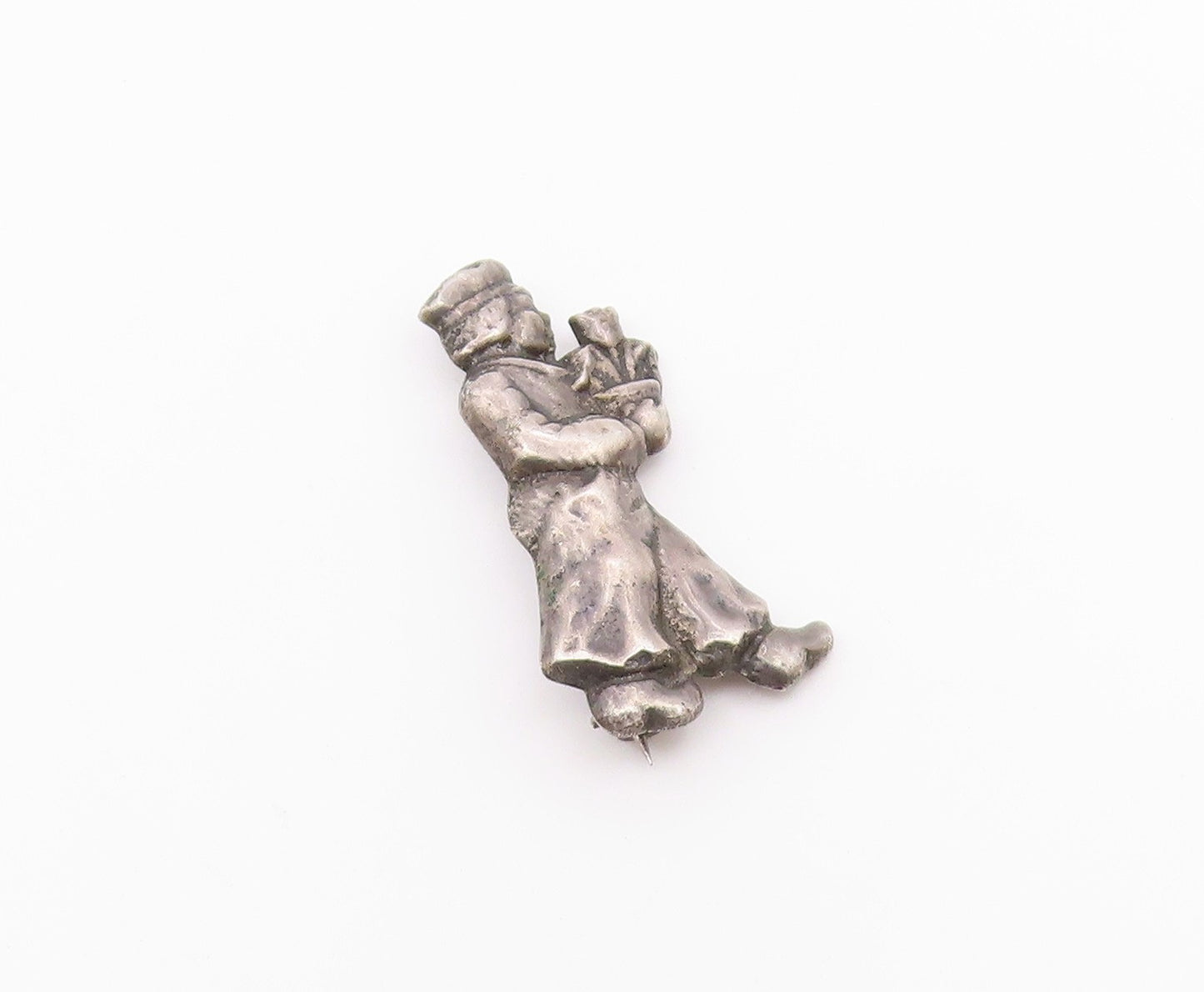 925 Sterling Silver  Vintage Antique Man With Flower Pot Brooch Pin  BP3888