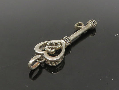 925 Silver  Vintage Genuine Black & White Diamonds Heart Key Pendant  PT19687