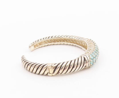 925 Sterling Silver Vintage Bracelet Twisted Rope Hinged CZ Cuff  BT11108
