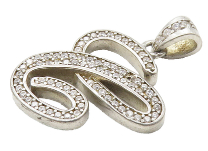 925 Sterling Silver  Vintage Shiny Cubic Zirconia C Initial Pendant  PT12458