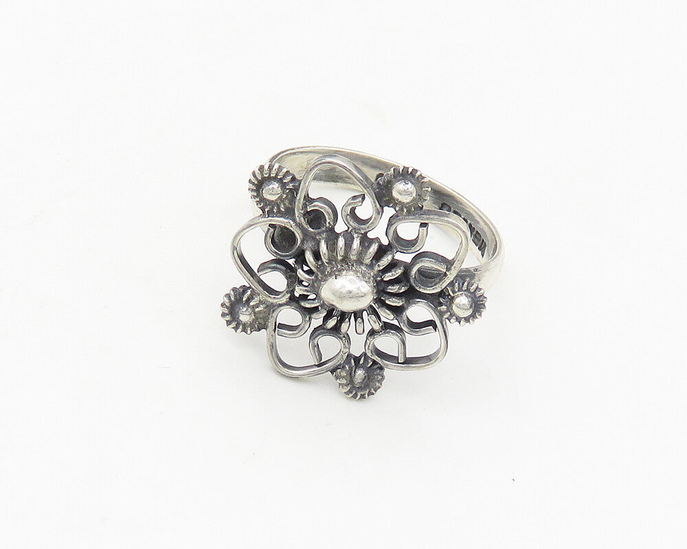 MEXICO 925 Sterling Silver Vintage Swirl Floral Motif Band Ring Sz 7  RG18039