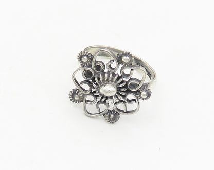 MEXICO 925 Sterling Silver Vintage Swirl Floral Motif Band Ring Sz 7  RG18039