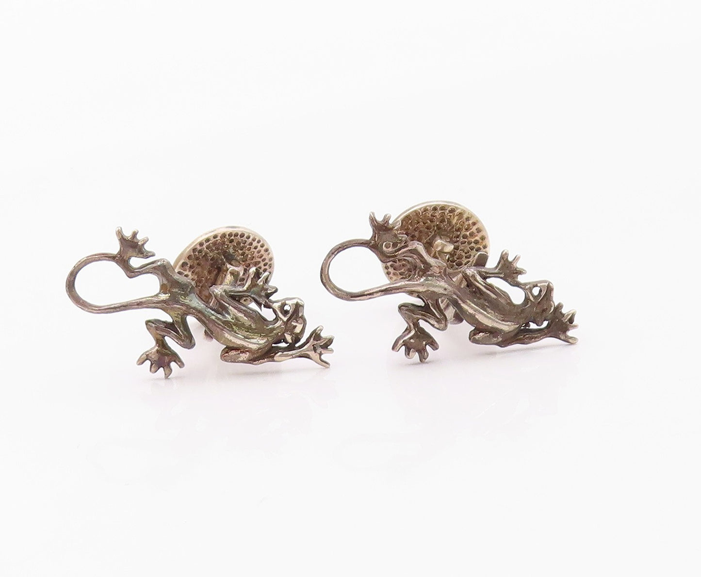 925 Sterling Silver  Vintage Carved Royal Crown Reptilian Cufflinks  TR3329