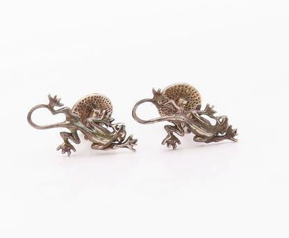 925 Sterling Silver  Vintage Carved Royal Crown Reptilian Cufflinks  TR3329