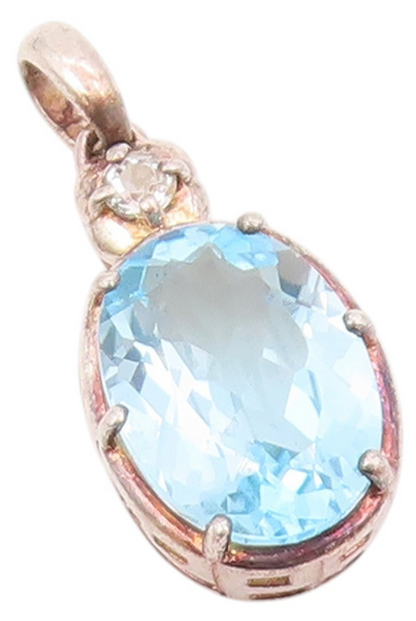 925 Sterling Silver  Vintage Sparkly Blue & White Topaz Drop Pendant  PT21159