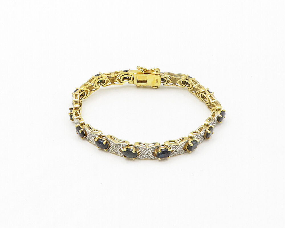 925 Sterling Silver  Genuine Diamond & Black Sapphire Chain Bracelet  BT6746