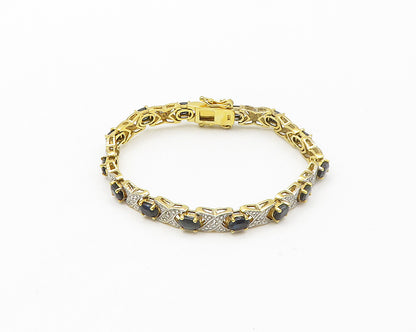 925 Sterling Silver  Genuine Diamond & Black Sapphire Chain Bracelet  BT6746