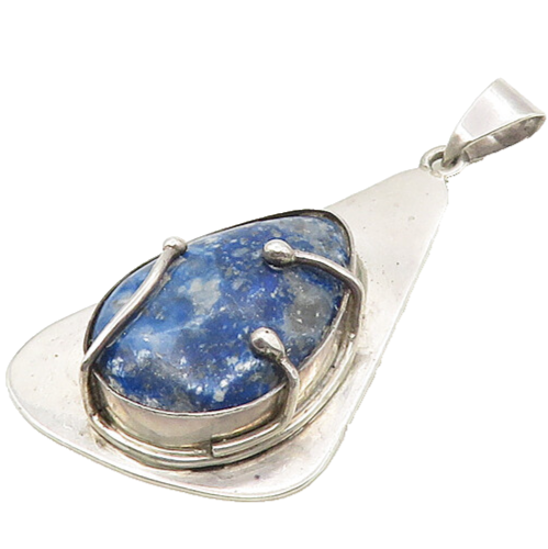 925 Sterling Silver  Vintage Sodalite Modernist Design Pendant  PT14050