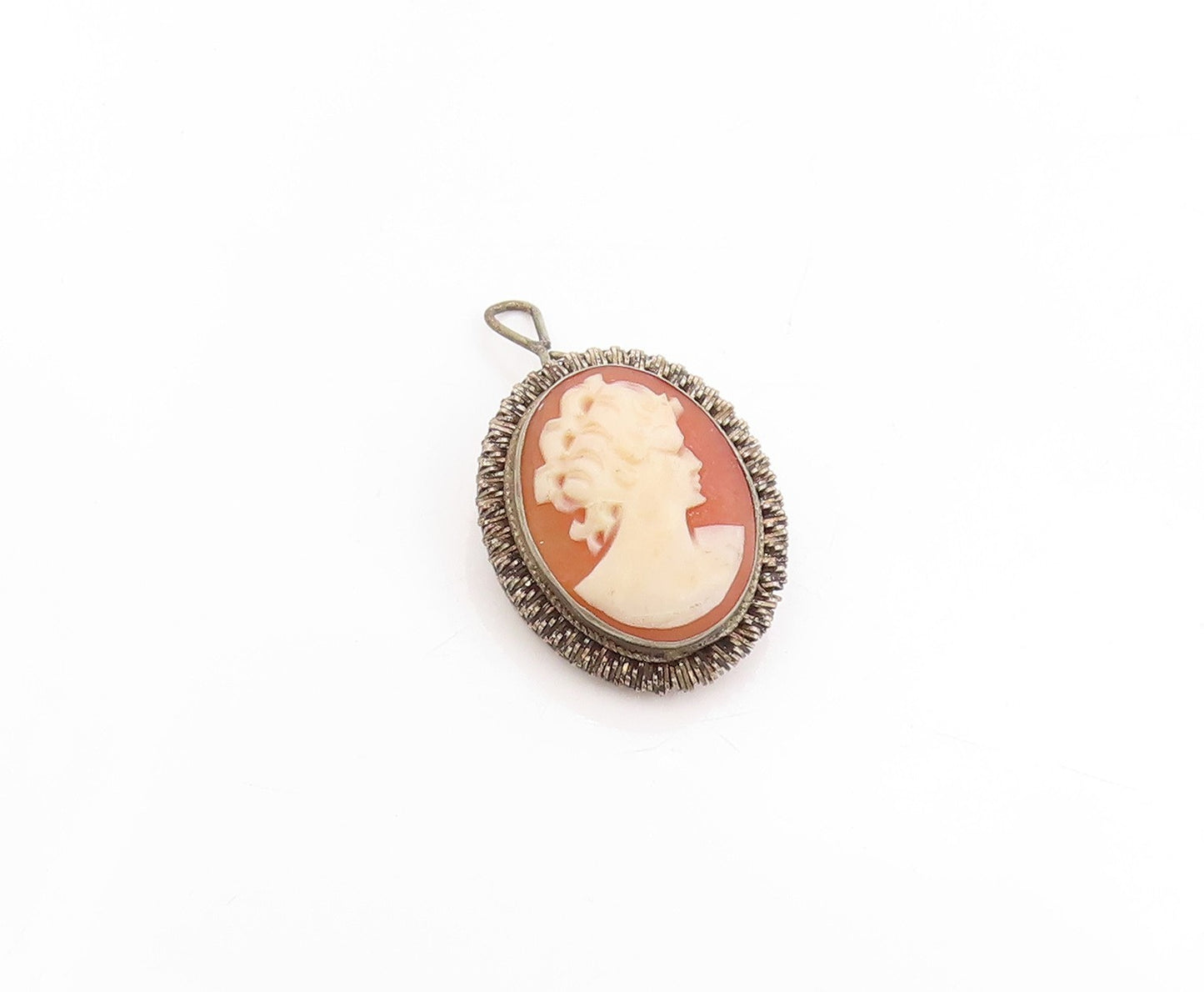 925 Sterling Silver Vintage Pendant Carved Lady's Portrait Cameo Charm   PT25086