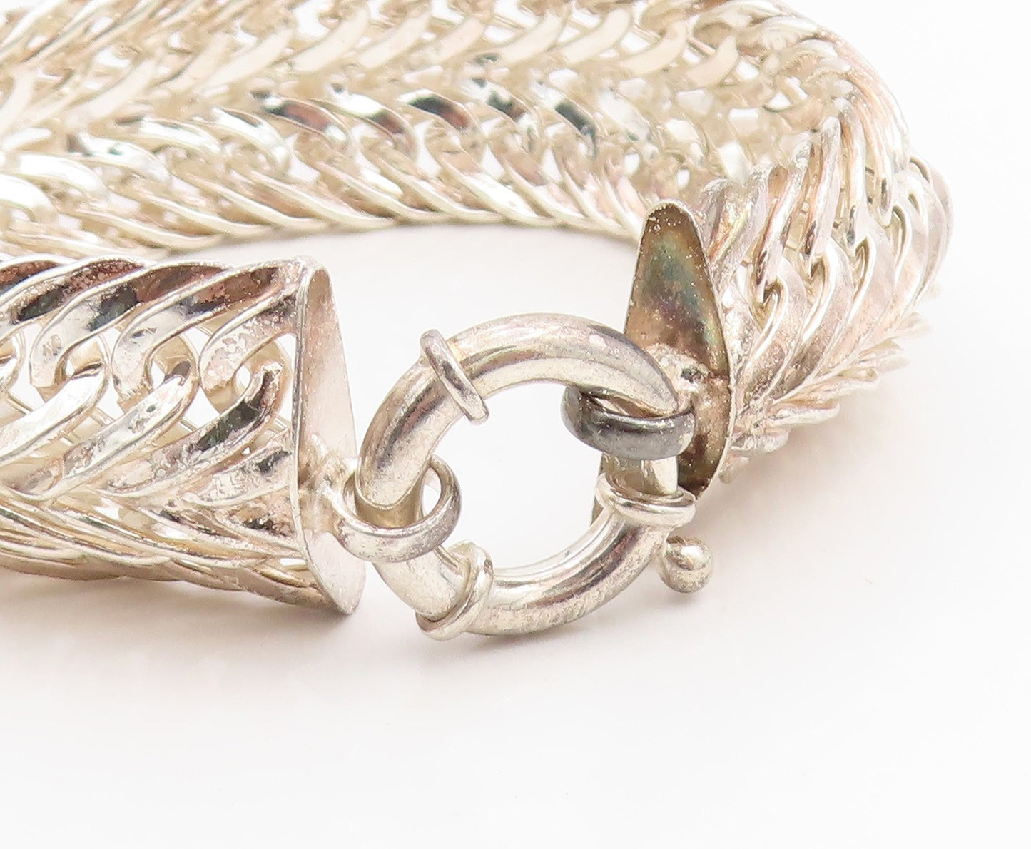 925 Sterling Silver Vintage Bracelet Braided Double Loop Foxtail Chain  BT11431