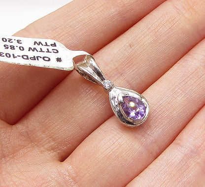 925 Sterling Silver  Amethyst & Cubic Zirconia Tear Drop Pendant  PT1997
