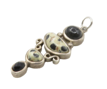 WHITNEY KELLY 925 Sterling Silver Vintage Dalmatian Jasper Onyx Pendant  PT13682