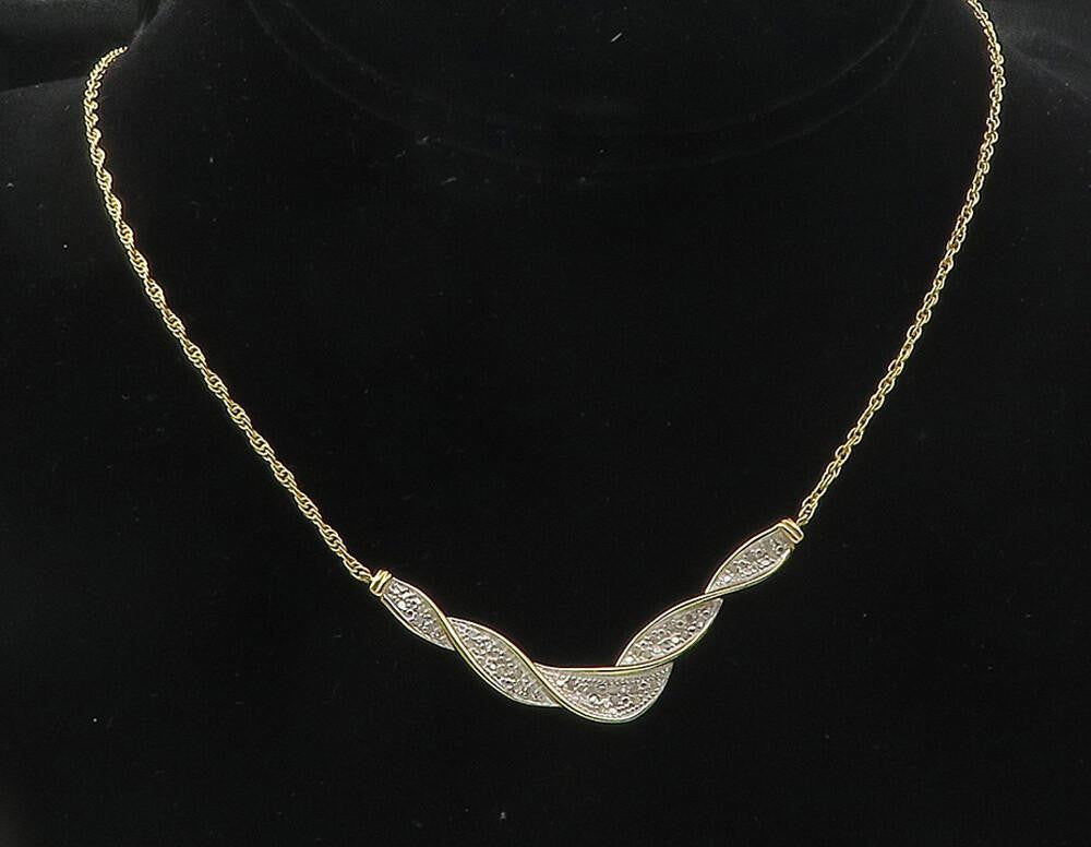 925 Sterling Silver  Genuine Diamonds Gold Plated Twist Chain Necklace  NE1942