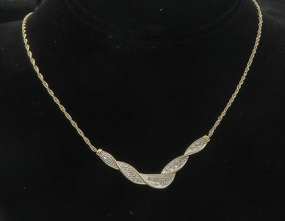 925 Sterling Silver  Genuine Diamonds Gold Plated Twist Chain Necklace  NE1942