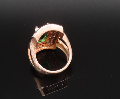 925 Silver  Vintage Rose Plated Emerald & Topaz Statement Ring Sz 8  RG25849