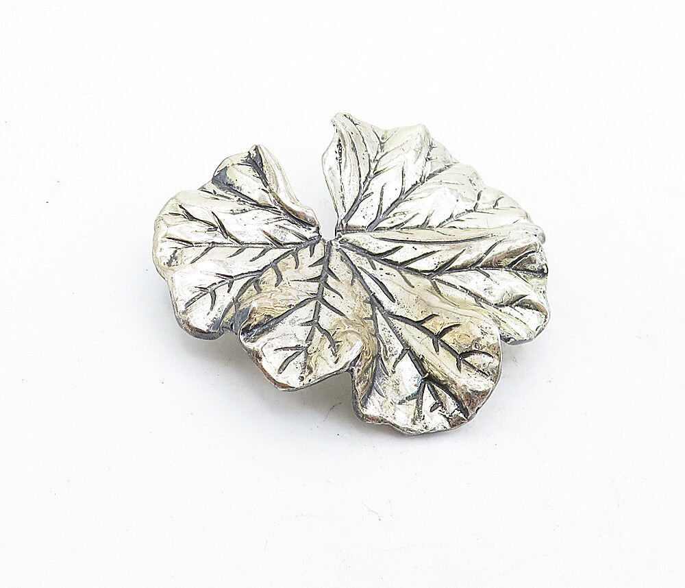JEWEL ART 925 Sterling Silver  Vintage Shiny Single Leaf Brooch Pin  BP2056